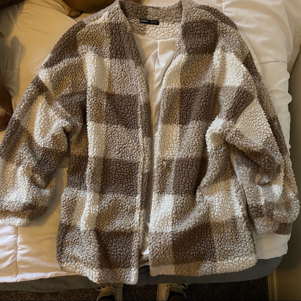 SHEIN plaid teddy jacket.